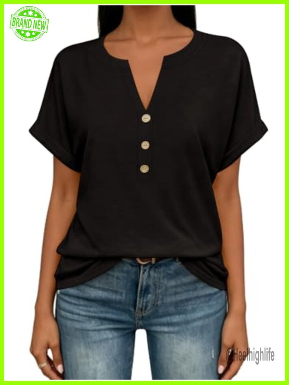 EyMuse Womens Short Sleeve Henley Top V-Neck Summer T-Shirt